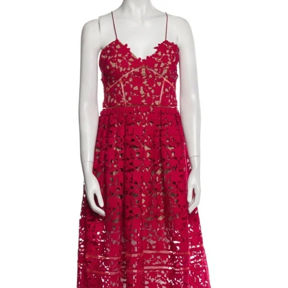 Self-Portrait Women's Azalea Lace midi Dress - Red - Casual Dresses Self-Portrait Women's Azalea Lace midi Dress - Red - Casual Dresses